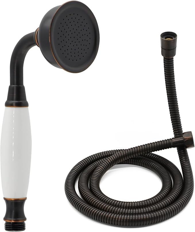 Oil Rubbed Bronze Vintage Telephone Handheld Shower Spray Ceramic Handle with 59inch Flexible Hose, Antique Brass Shower Head Clawfoot Tub Showerhead Replacement, No Wand Holder