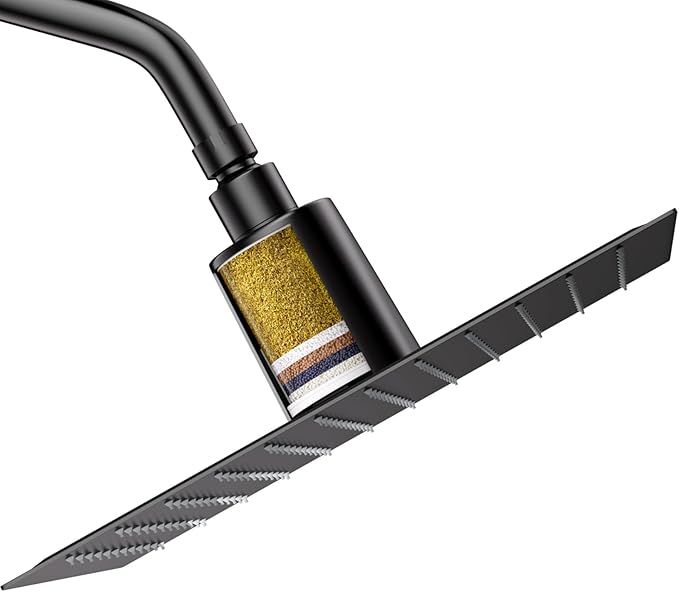 Lordear Filtered Shower Head 12 Inch Stainless Steel Square Shower Head, High Pressure Showerhead for Hard Water,Ceiling or Wall Mounted Waterfall Shower (Matte Black)
