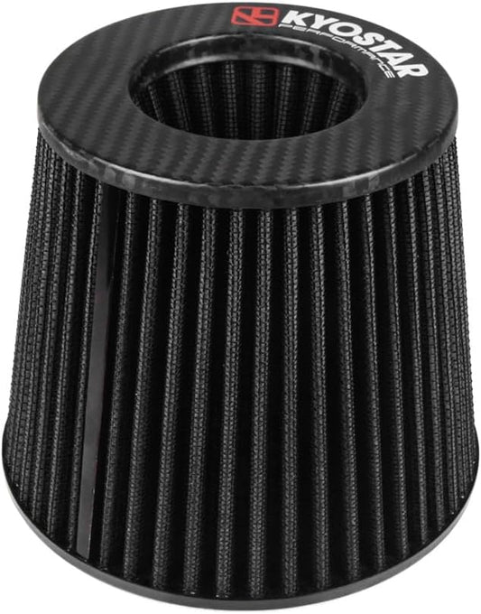 Kyostar Universal Carbon Fiber 3 Inch 76mm Air Intake Cone Filter Replacement Quality Dry Air Filter, Black