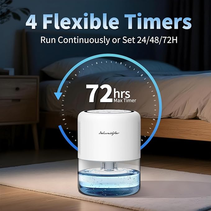 44oz(1.3L) Small Dehumidifier for Home, Auto-Off Quiet Portable Dehumidifier with 3 Modes, 10 Color Lights, 4 Timer Settings for Bedroom Bathroom Closet (215 sq.ft)