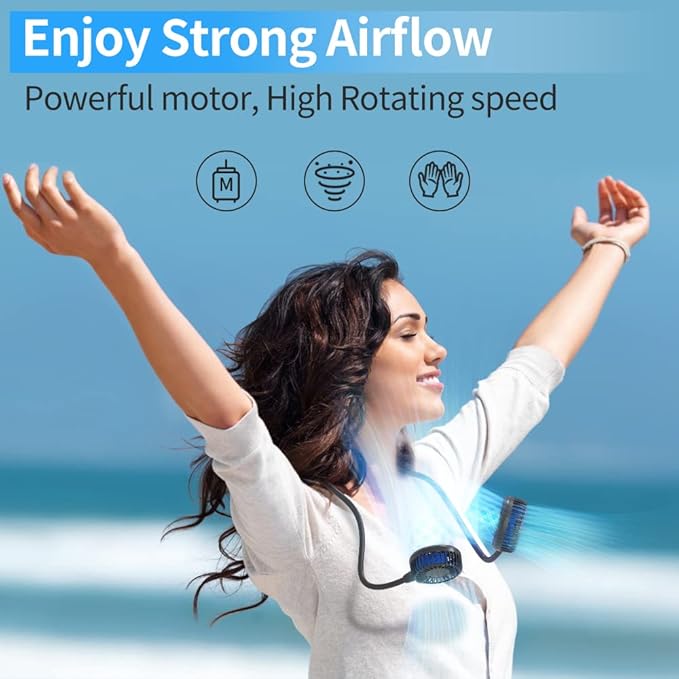 HandFan 5000mAh Portable Neck Fan, Necklace Fan Battery Operated Max 26hrs working, Wearable Fan Rechargeable 6 Speeds, Hands-Free Fan 360° Adjustable for Outdoor Activities Travel Office Home (Black)