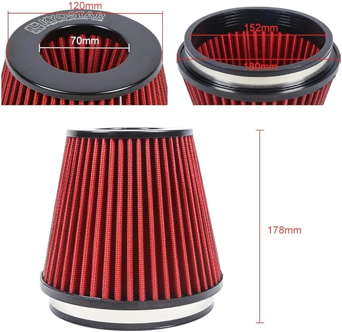 Kyostar 6" 152mm High Flow Inlet Cold Air Intake Cone Replacement Dry Air Filter Red