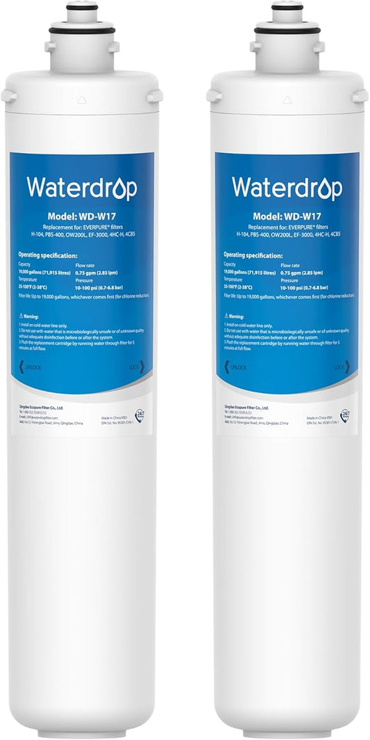 Waterdrop H-104 19000 Gallons, Replacement Cartridge for Everpure H-104, EV961211, EF-3000, PBS-400, OW200L, 6TO-BW, MR-100, MR-225, EV9262-71, EF9857-00, 0.5 Micron, Pack of 2