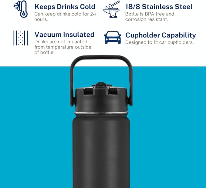 HydroBottle | Stainless Steel Filtered Water Bottle, 24 oz | BPA-Free, Removes Lead, Chlorine, Arsenic, VOCs | Filter Lasts 3 Months, Replaces 568 Plastic Bottles (Black)