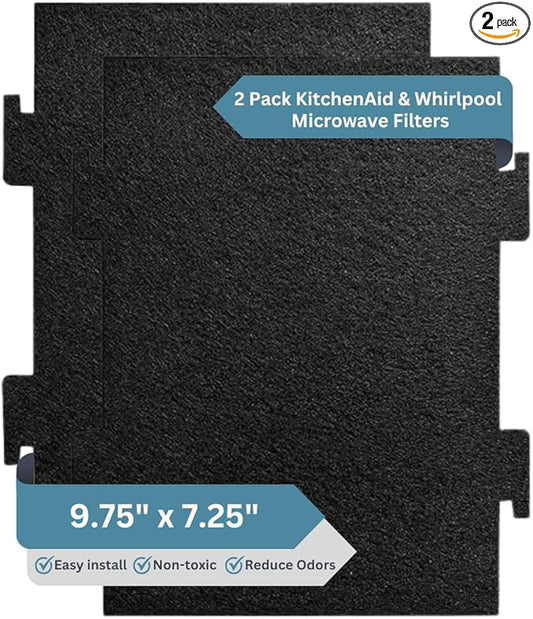 2-Pack Notched Activated Carbon Charcoal Microwave Hood Filters - 9.75" x 7.25" Microwave Hood Filters - Compatible with Whirlpool OTR Models and KitchenAid Models, Made in USA