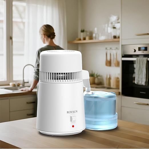 ROVSUN 【Upgraded】 1.1 Gallon/4L Water Distiller Countertop Distilled Water Machine with Flame-Retardant Material, BPA-Free Container & Stainless Steel Interior, 750W Distilled Water Maker Purifier