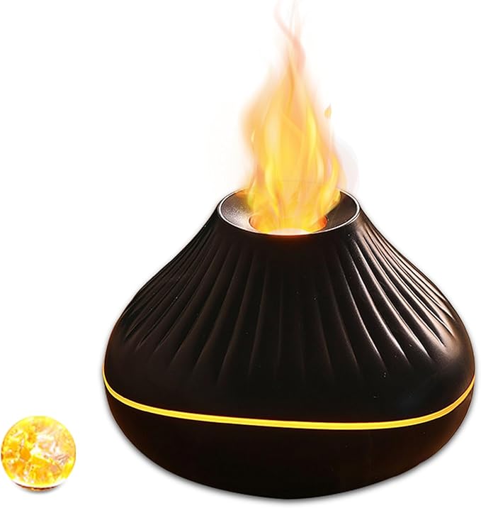Colorful Volcano Diffuser Humidifier: Ultra-Quiet 160ml Fire Flame Humidifier Aroma Spray Diffusers with 7 Flame Colors Waterless Auto off Timeable for Home,Office,Yoga (Black)