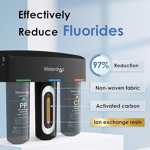 Waterdrop TSB 8 Layer Under Sink Water Filter, Reduces PFAS, PFOA/PFOS, Fluoride, Chlorine, Bad Taste & Odor, with Dedicated Faucet, NSF/ANSI 42 Certified Element, USA Tech Water Filtration System