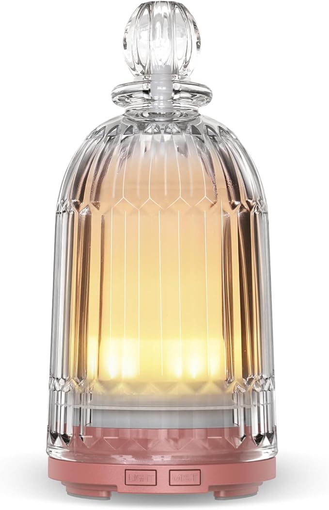 Glass Essential Oil Diffuser, Small Cool Mist Humidifier Glass Cover & Plastic Reservoir with 7 Color LED Lights, Auto Shut-Off for Home, Office, Spa 120ml(Copper Bottom)