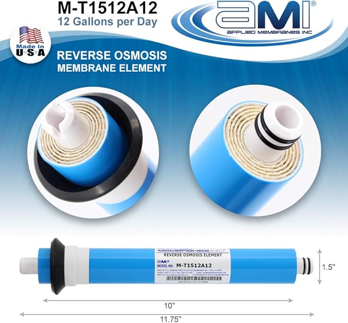 APPLIED MEMBRANES INC. 12 GPD Reverse Osmosis Membrane | RO Membrane Water Filter Replacement for Reverse Osmosis Water Filtration System | 1.5” x 12” Universal Compatibility | Made in USA