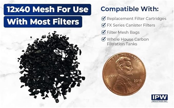IPW Industries Inc, Water Filter Granular Activated Carbon - Coconut Shell, Bulk Activated Charcoal Filter Replacement Media for PC600-R with Funnel