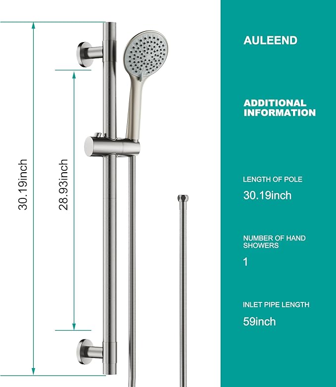 Shower Slide Bar Handheld Shower Head with Hose, 5-Function Hand Shower with Wall Mount，shower slide bar,adjustable height shower head (A-round, Brushed Nickel)