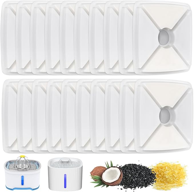 20 Pcs Cat Water Fountain Filters - Pet Water Fountain Filters 3 Triple Filters Replacement with Lonic Resin and Activated Carbon for Square 84oz/2.5L Automatic Pet Fountain Cat Water Fountain