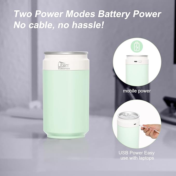 Humidifiers, Humidifier for Bedroom, Can Air Humidifier, Humidifiers for Home and Plants, USB Powered And Battery Powered Portable for Home Office Car Outdoor, 2 Mist Modes, Night Light, Auto-Off