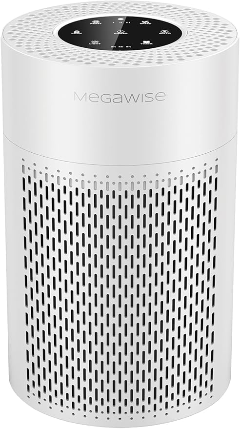 MEGAWISE 2025 Updated Version Smart Air Purifier for Home Large Room up to 1076ft², H13 True HEPA Filter with Smart Air Quality Sensor, Sleep Mode, Quiet for Smoke, Pets Hair, Odors, White