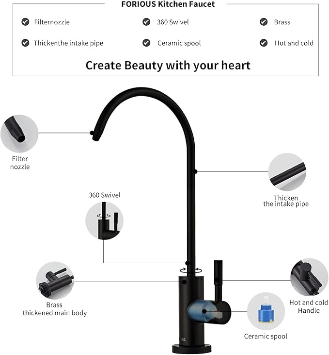 Drinking Water Faucet - Stainless Steel 304, Fits Most RO Units or Water Filtration Systems, Non-Air Gap