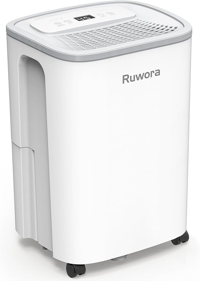 Dehumidifier for Home, Dehumidifier 4500 Sq.Ft 50 Pint, Dehumidifiers with Drain Hose, 0.66 Gallon Water Tank, RUWORA Dehumidifiers for Basement Bedroom Bathroom RV, 24H Timer, Overflow Protection