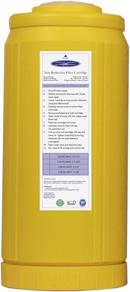 Crystal Quest Iron Filter Cartridge – Reduces Iron, Prevents Stains, Enhances Water Clarity, Protects Plumbing & Appliances, Reliable Filtration for Clean Water, Long-Lasting Performance