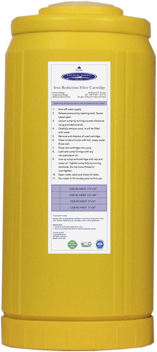 Crystal Quest Iron Filter Cartridge – Reduces Iron, Prevents Stains, Enhances Water Clarity, Protects Plumbing & Appliances, Reliable Filtration for Clean Water, Long-Lasting Performance