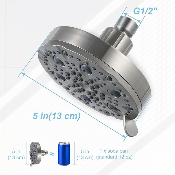 OFFO Shower Head, High Pressure Shower Head with Pause Mode, 9 Mode Fixed Showerheads for Strong Water Flow & Relaxing Shower Experience, Brushed Nickel