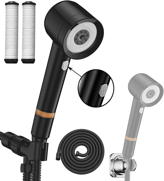High Pressure Showerhead with Filters, Filtered Shower Head Handheld with ON/OFF Switch,Extra Long 79-inch Hose and Adjustable Angle Bracket Extra Low-Reach Adhesive Wall Mount for Kids (black)