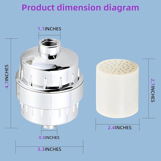 Shower Filter for Hard Water Two Replacement Cartridge High Output Shower Water Filter Silver Remove Chlorine and Fluoride(Black)