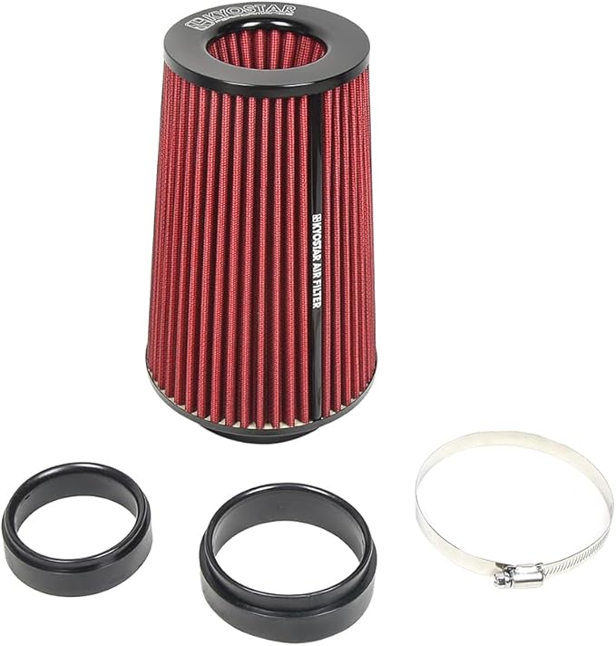 3/3.5/4inch Inlet Cold Air Intake Cone Replacement Performance Washable High Flow Dry Air Filter (RED)