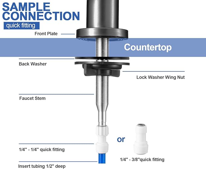 Drinking Water Faucet - Long Thread Stem Filtered Water Tap for Thick Countertop,Lead-Free RO Faucet with Hose and Push Connect Fittings(Matte Black)