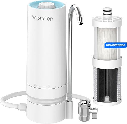 [Ultra Filtration] Waterdrop Countertop Water Filter, Filter Life Reminder, 4000 Gallons, Reduces Heavy Metals, Bad Odor, and 99% Chlorine (1 Filter Included) WD-CTF-07