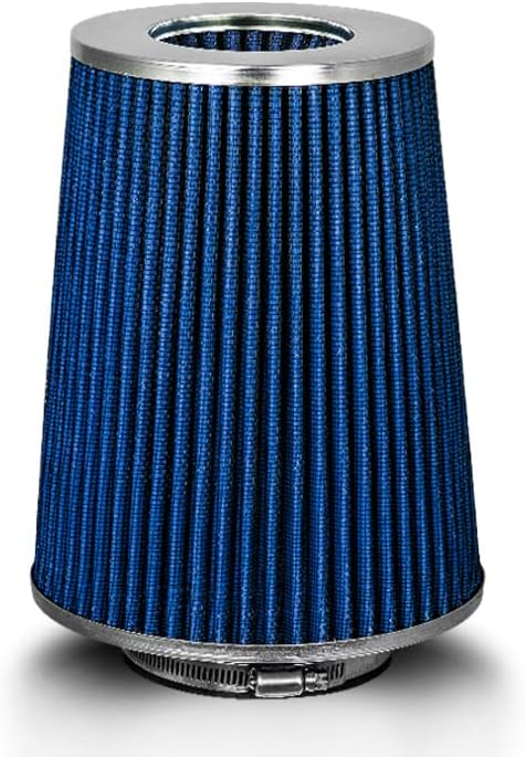 BLUE 4" 102 mm Inlet Truck Cold Air Cone Replacement Performance Washable Clamp-On Dry Air Filter (8" Tall)