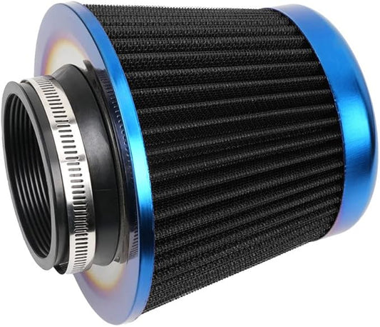 Cold Air Intake Filter, High Performance, Washable Filter, Clamp-On Replacement Air Filter, Flange Diameter 3inch/76mm Black