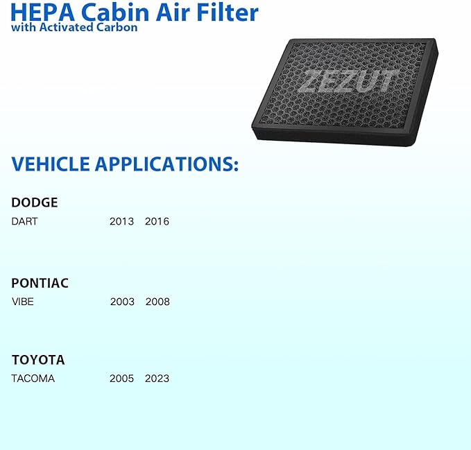 CF10374 Cabin Air Filter - Fits Toyota Tacoma (2005-2023), Dodge Dart (2013-2016), Pontiac Vibe (2003-2008) | Honeycomb Structure, Durable with Activated Carbon Beads (1 Pack)