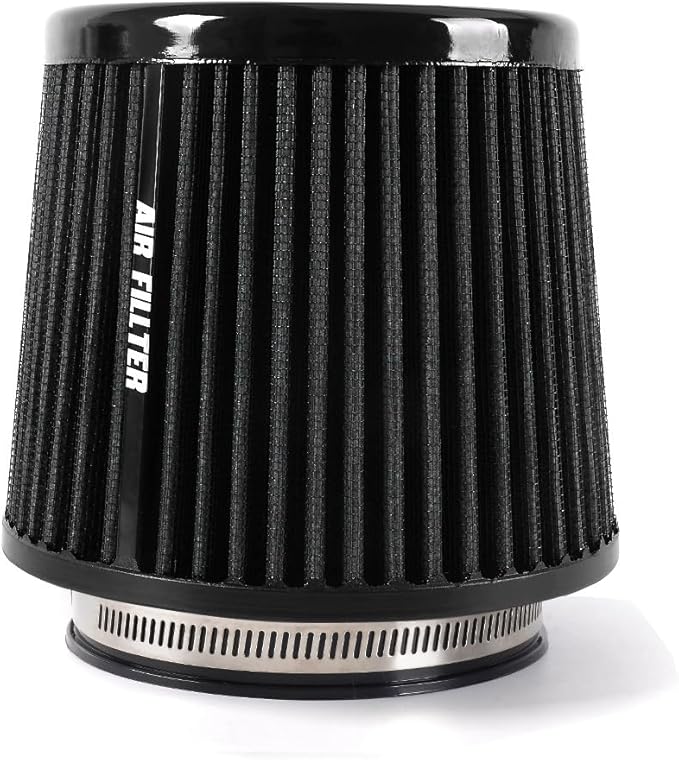 4-Inch Cold Air Intake Filter - Washable, High Performance, 3" or 3-1/2" or 4" Clamp-On Replacement Cone Air Filter Universal 3 Sizes in 1 Black