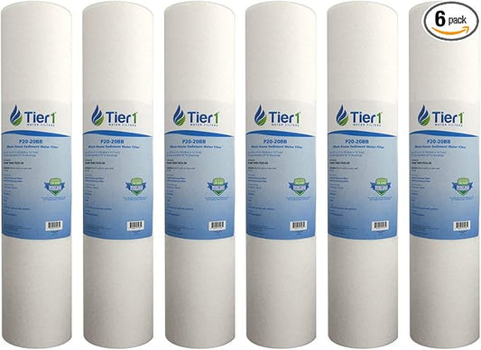 Tier1 20 Micron 20 Inch x 4.5 Inch | 6-Pack Spun Wound Polypropylene Whole House Sediment Water Filter Replacement Cartridge | Compatible with Pentek DGD-7525-20, 155356-43, Home Water Filter