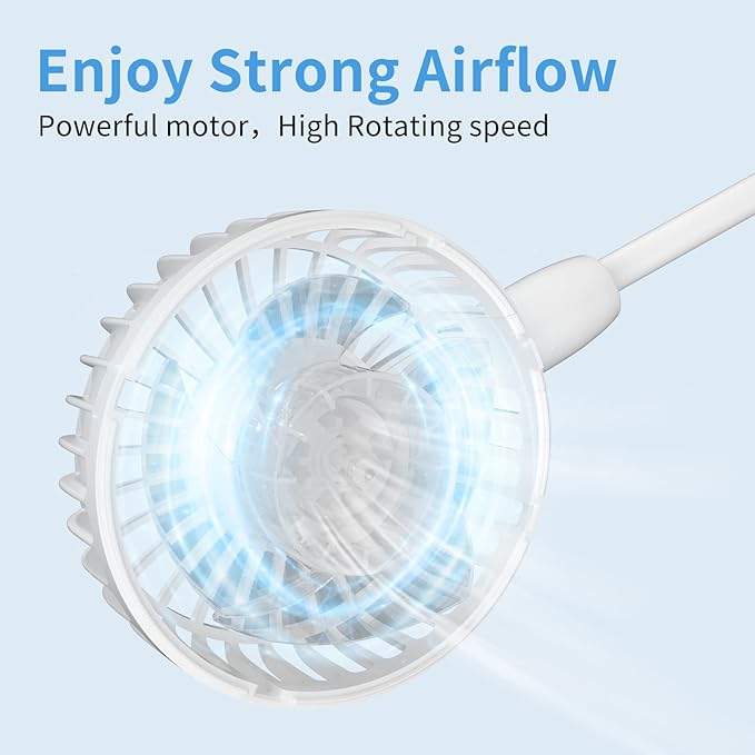 HandFan 5000mAh Neck Fan, 26H Longest Runtime - 6 Speeds Visible Blades Portable Fan, 360° Flex Neck for Gym Office Travel, Safety Grille & Hair Protection (White)