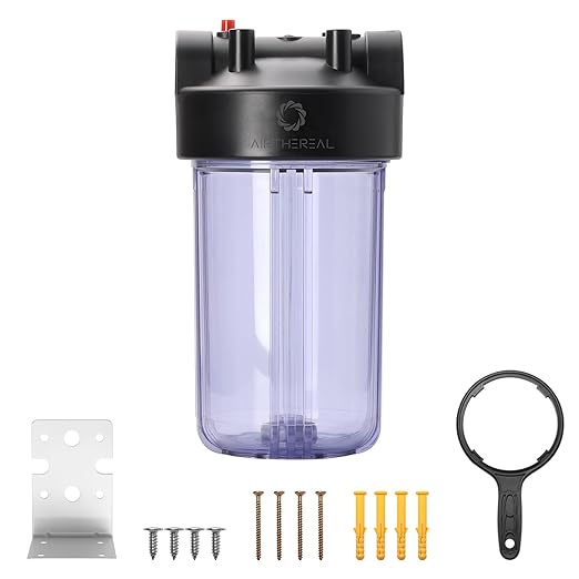 Airthereal Whole House Water Filter Housing, 10" x 4.5" Sediment Carbon Cartridge Universal Housing, Pre-Filtration System for Well and City Water with 1" NPT Port (Clear Housing)