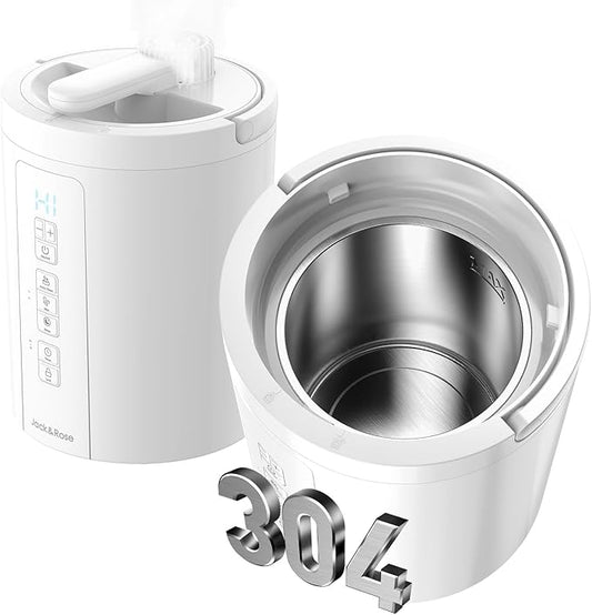 Healthy Warm Mist Humidifiers for Bedroom, 100oz Stainless Steel Humidifier Easy Clean, Steam Humidifier for Living Room, Whisper-Quiet and Filterless, with Sleep Mode and Timer, Auto-off Setting