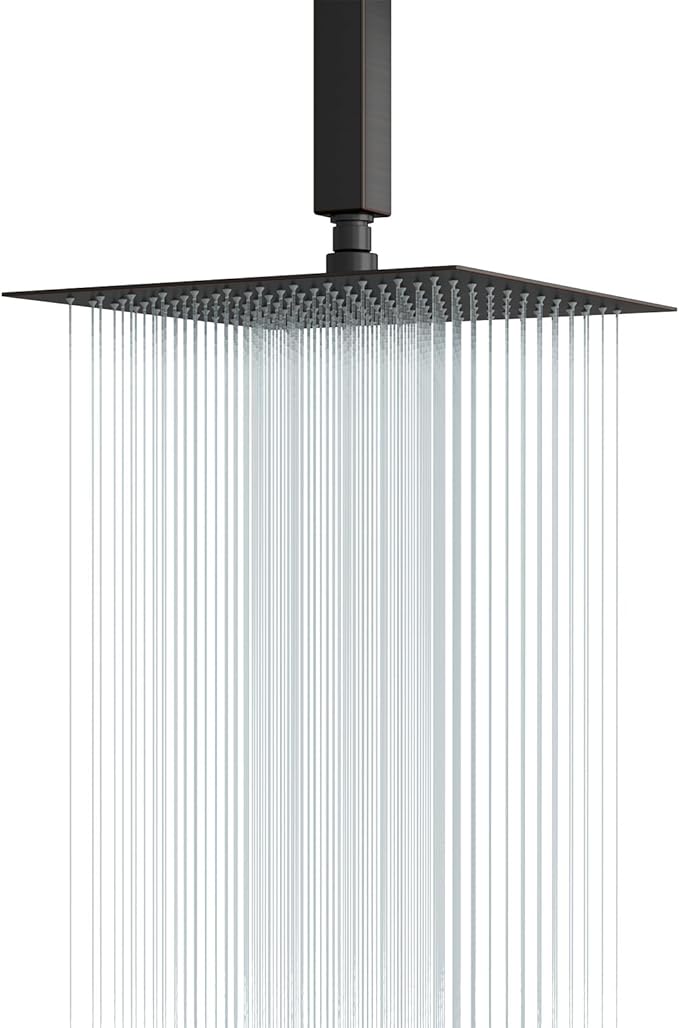 Lordear Rain Shower Head 12 Inch Solid Ultra Thin 304 Stainless Steel Square Rainfall Shower Head Full Body Coverage with Silicone Nozzle,Oil Rubbed Bronze