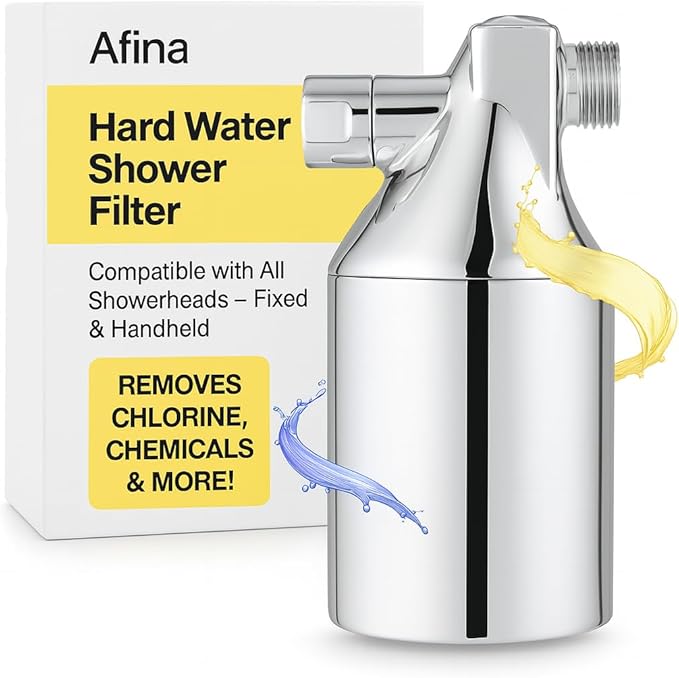Afina Shower Head Filter - Shower Filter for Hard Water | High Pressure Shower Water Filter - Improves Skin & Hair by Removing Chlorine & Heavy Metals, Transform Your Shower Head with Filters (Black)