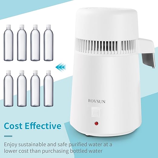 ROVSUN【Upgraded】1.1 Gallon/4L Water Distiller w/Flame-Retardant Material, BPA-Free Container & Stainless Steel Interior for Home, Distilled Water Machine Countertop, Distilling Pure Water Maker, 750W