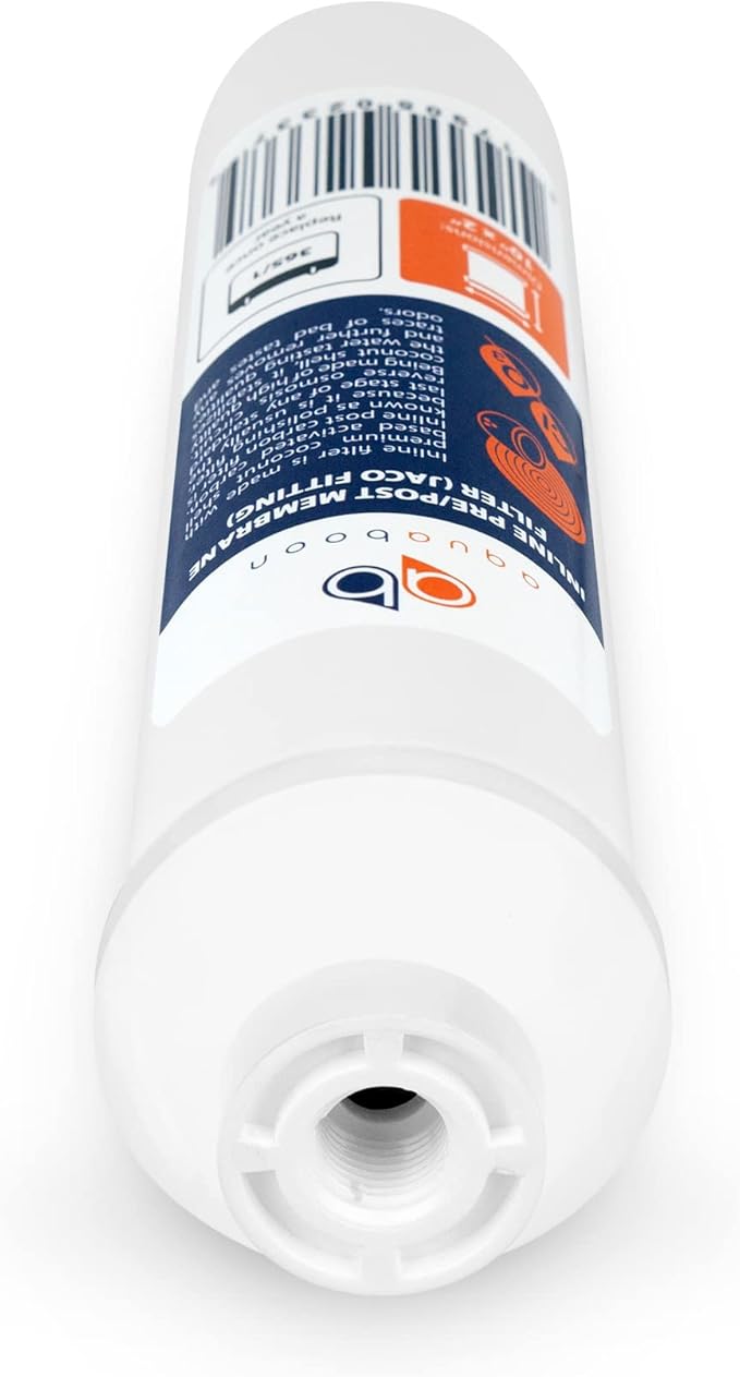 Aquaboon Inline Water Filter for Refrigerator 25-Pack of Inline Post/Carbon Polishing Water Filter Catridge for Reverse Osmosis System Standard Size (Jaco fitting)