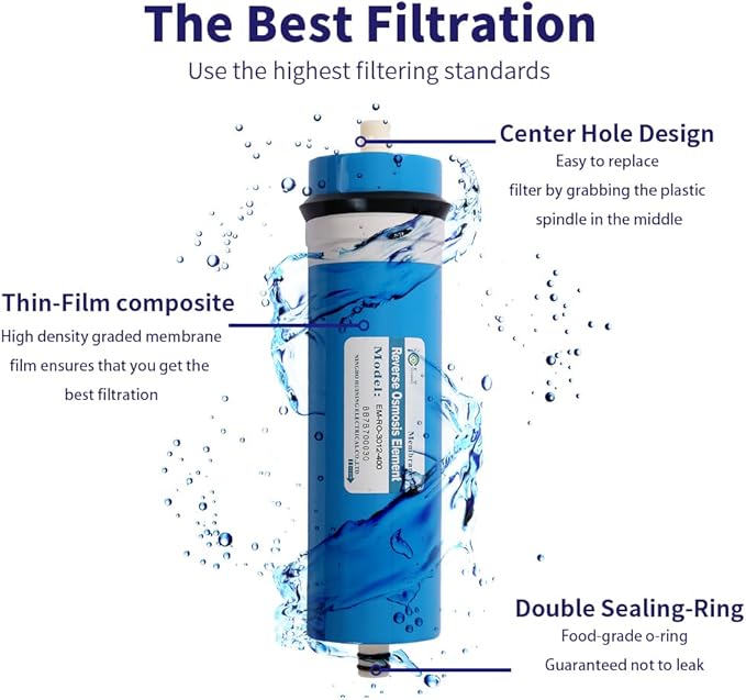 Huining 400GPD RO Membrane 3012-400 Residential Reverse Osmosis Membrane Water Filter Cartrige Replacement for Home Drinking Water Filtration System Household Under Sink Water Purifier