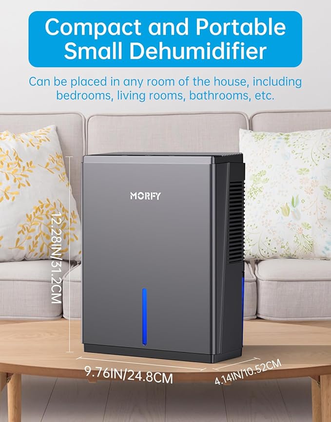 MORFY Dehumidifier, 80 OZ Small Dehumidifier for Bedroom, Bathroom, RV, Closet, Dual-Semiconductor Quiet Dehumidifiers for Home Room with Drain Hose, 7 Colors LED Auto Shut Off