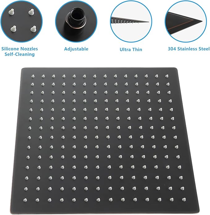 Lordear Rainfall Shower Head 8 Inch Shower Head Stainless Steel Ultra Thin Square Rainfall Shower Head with Easy to Clean Nozzles, Oil Rubbed Bronze