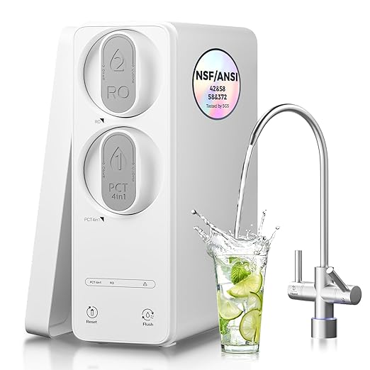 Ecoviva 600GPD Reverse Osmosis Water Filter, 8 Stage Under Sink RO Water Filtration System, Meets NSF/ANSI 58, Fast Flow, 2.5:1 Pure to Drain, Reduces PFAS, White