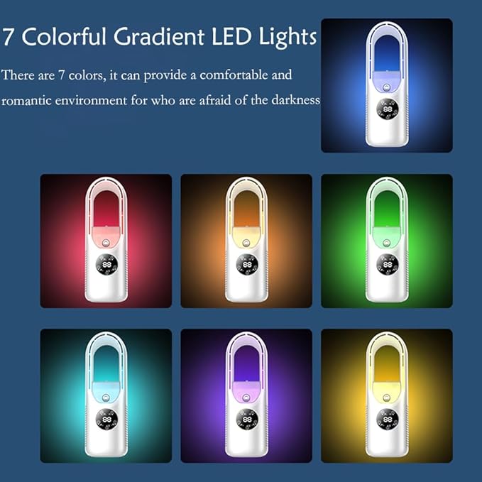 Desk Bladeless Fan with Humidifier, Small Personal Misting Fan for Sleep with 6 Speeds, Quiet Bedside Fans for Bedroom with Timer and LED Light, Table Fan for Home Office Desktop