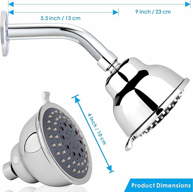 Voolan High Pressure Shower Head with Shower Arm - 5 Function Rain Shower Head - Comfortable Shower Experience Even at Low Water Flow - Chrome