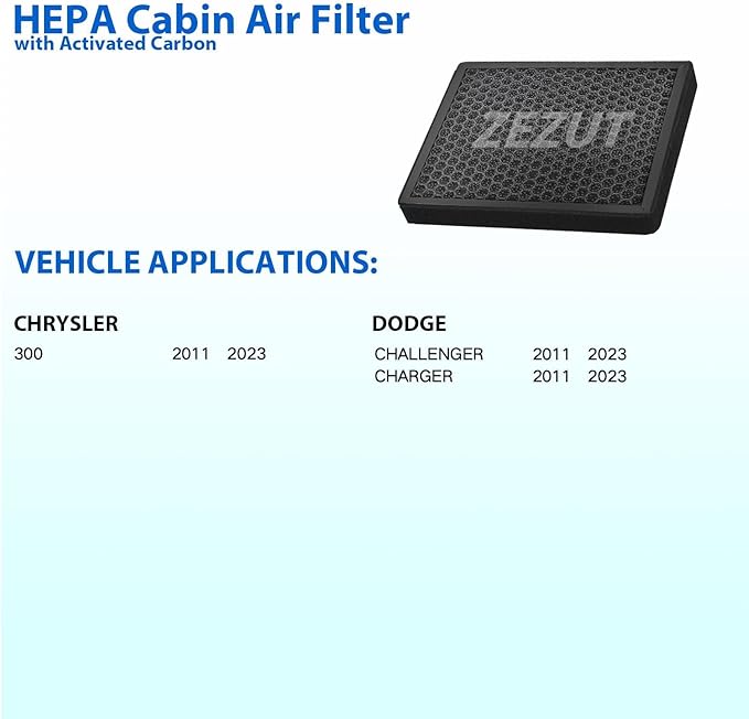 Cabin Air Filter CF11668 Fits Chrysler 300 & Dodge Challenger, Charger (2011-2023), Honeycomb Structure and Activated Carbon Beads – Durable & Sturdy (1 Pack)