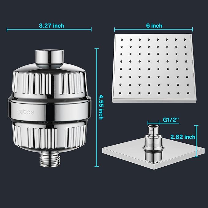 Cobbe High Pressure Filtered Shower Head Combo, Rain Shower Head with 20 Stage Shower Head Filter for Hard Water - Adjustable Replacement Remove Chlorine and Harmful Substances, Chrome