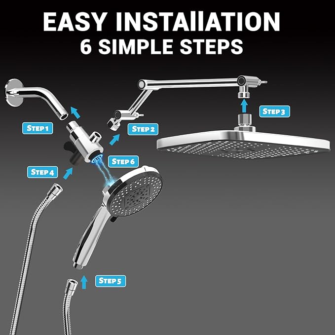 High Pressure Rain Shower Head with Handheld Spray Combo,10 Sprays Handheld Shower Head, Detachable Shower head Built-in Magnetic Docking and Power Jets (Chrome)